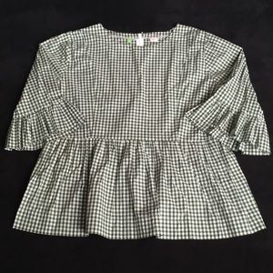 Green and White Plaid Checkered Smock Shirt